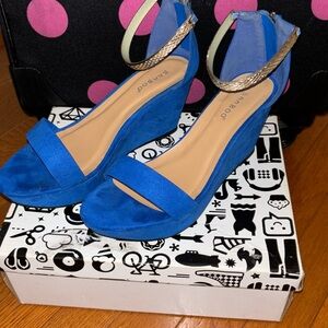 Faux suede blue wedge heels